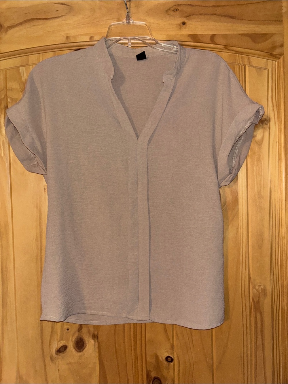 Khaki V-Neck Short Sleeve Blouse - Relaxed Feminine Top